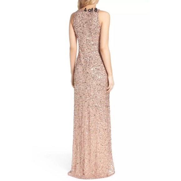 NEW Adrianna Papell‎ Sleeveless Sequin High/Low Gown in Rose Gold [SZ 2 ] - Picture 5 of 8